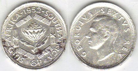 1952 South Africa silver Sixpence A002753